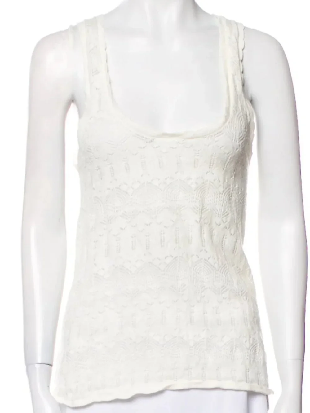 Spell Siesta Cami Organic Cotton Knit Tank XS Boho Lace in White Sands - Picture 3 of 15